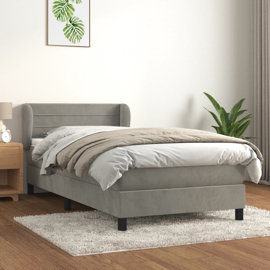 Cadre de lit et matelas Gris clair 90x190 cm Velours