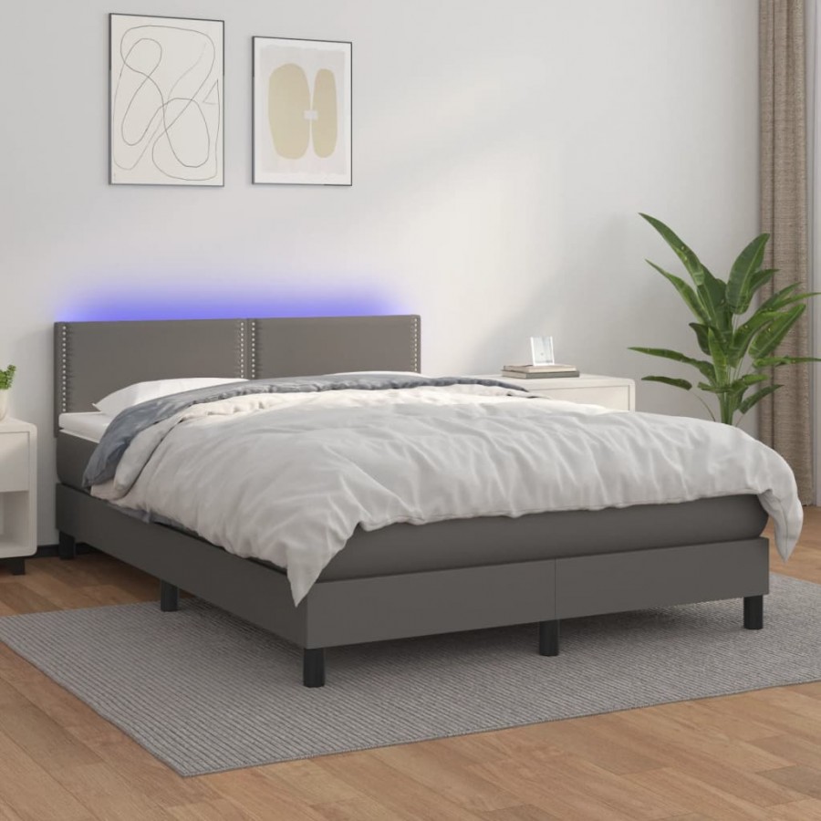 Cadre de lit avec matelas et LED Gris 140x200 cm