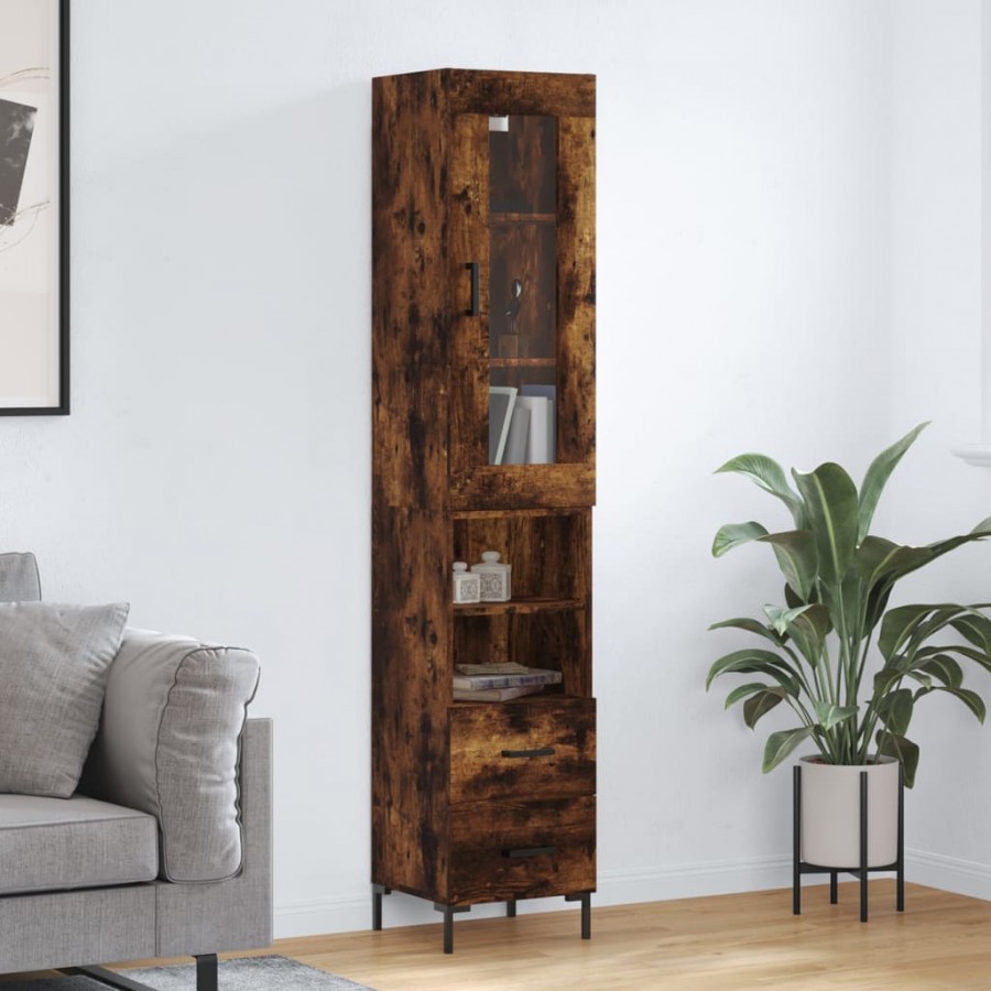 Buffet haut Chêne fumé 34,5x34x180 cm Bois d'ingénierie