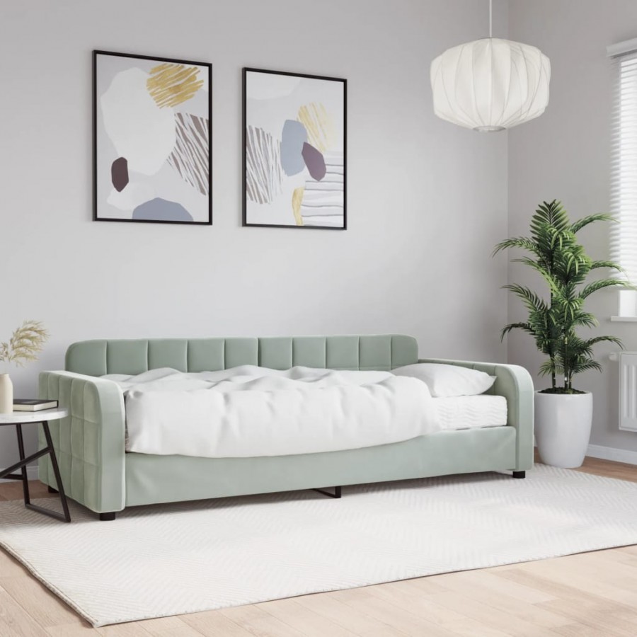 Lit de jour avec matelas gris clair 80x200 cm velours