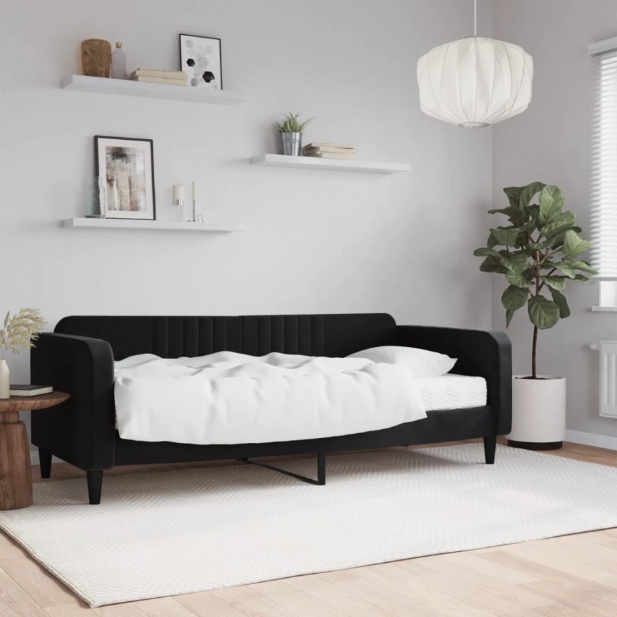 Lit de jour avec matelas noir 90x200 cm velours