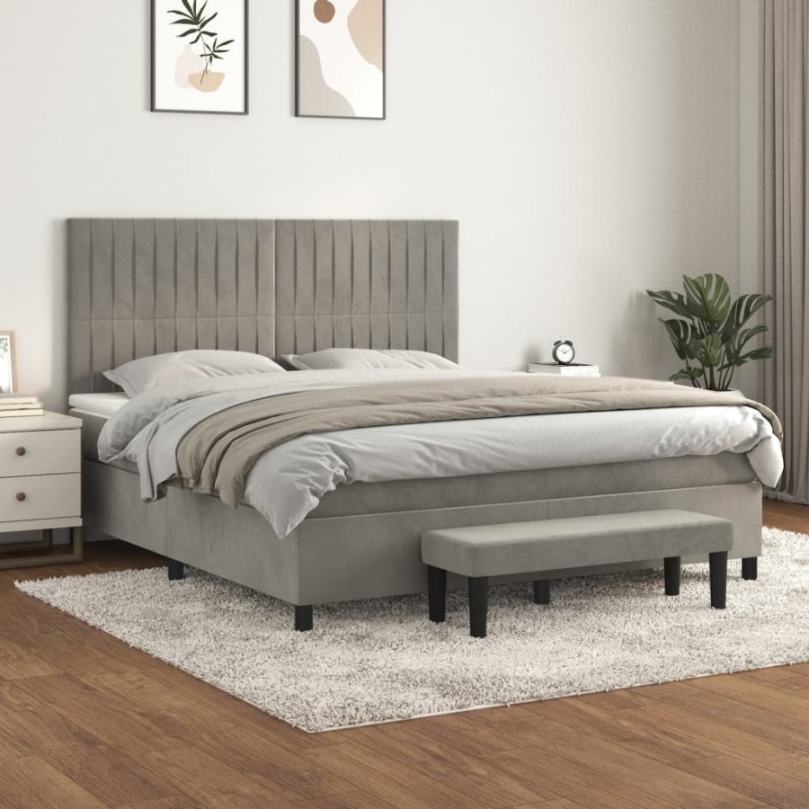 Cadre de lit et matelas Gris clair 180x200cm Velours