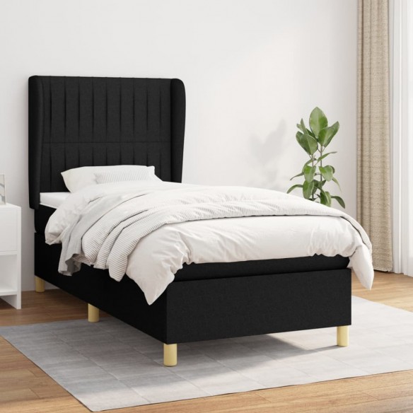 Cadre de lit avec matelas Noir 90x190 cm Tissu