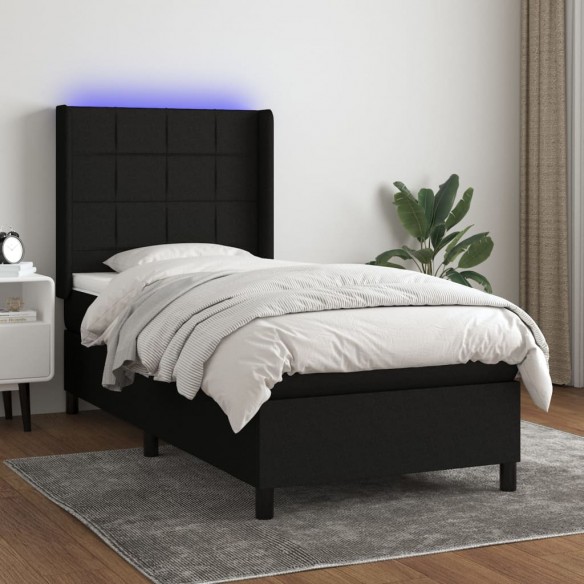 Cadre de lit matelas et LED Noir 90x200 cm Tissu