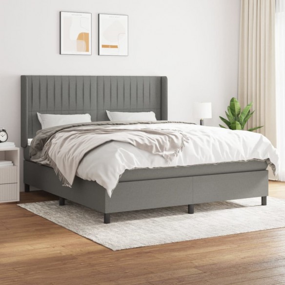 Cadre de lit avec matelas Gris foncé 180x200cm Tissu