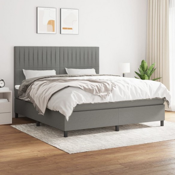 Cadre de lit avec matelas Gris foncé 180x200cm Tissu