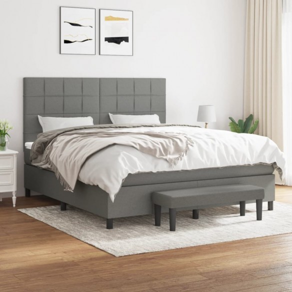 Cadre de lit avec matelas Gris foncé 180x200cm Tissu