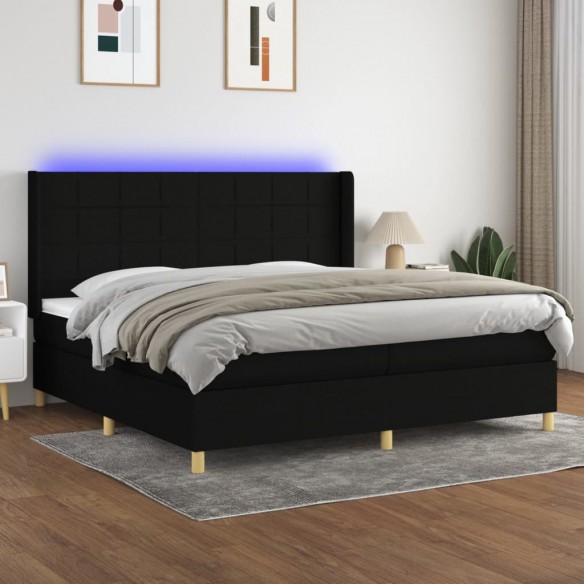 Cadre de lit et matelas et LED Noir 200x200 cm Tissu