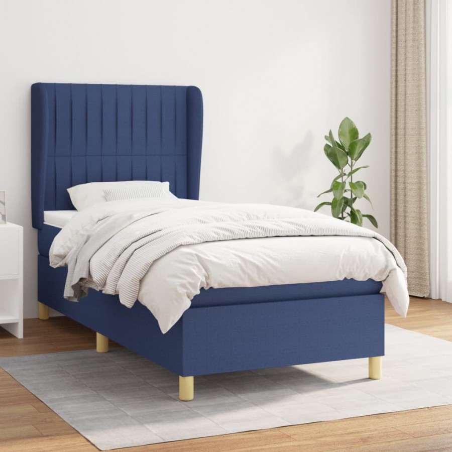 Cadre de lit avec matelas Bleu 90x190 cm Tissu