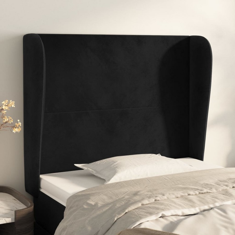 Tête de lit avec oreilles Noir 103x23x118/128 cm Velours