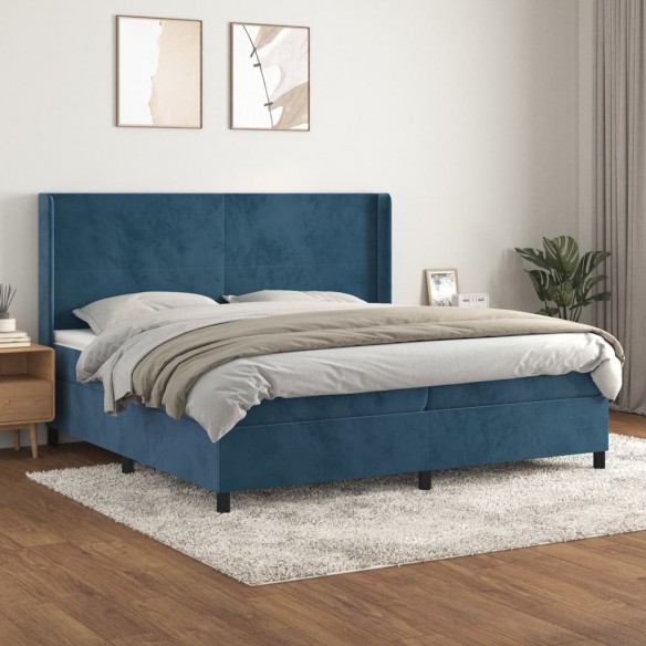 Cadre de lit et matelas Bleu foncé 200x200cm Velours