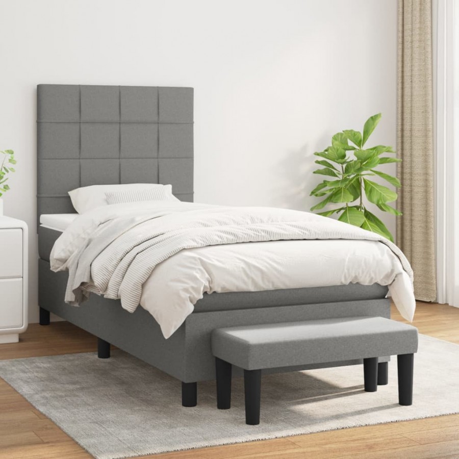 Cadre de lit avec matelas Gris foncé 80x200 cm Tissu