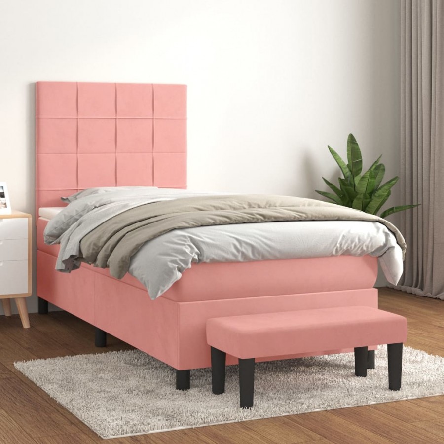 Cadre de lit avec matelas Rose 100x200 cm Velours