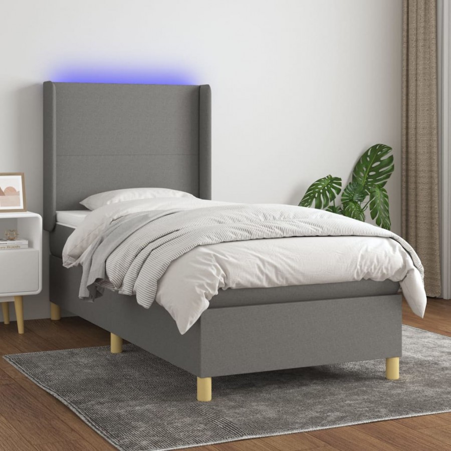 Cadre de lit matelas LED Gris foncé 80x200cm Tissu