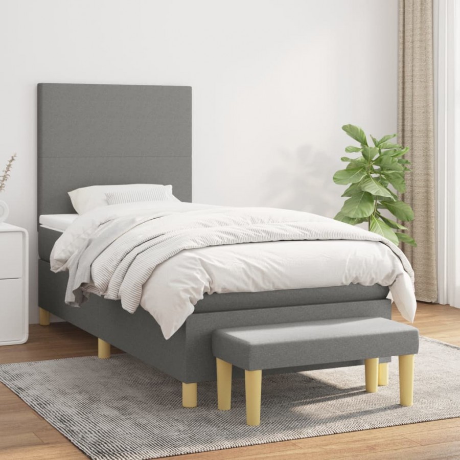 Cadre de lit avec matelas Gris foncé 80x200 cm Tissu