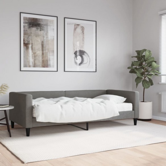 Lit de jour avec matelas gris foncé 90x200 cm tissu