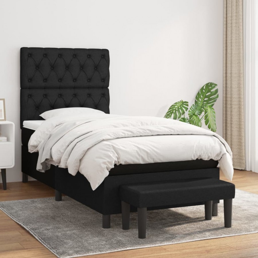 Cadre de lit et matelas Noir 80x200 cm Tissu