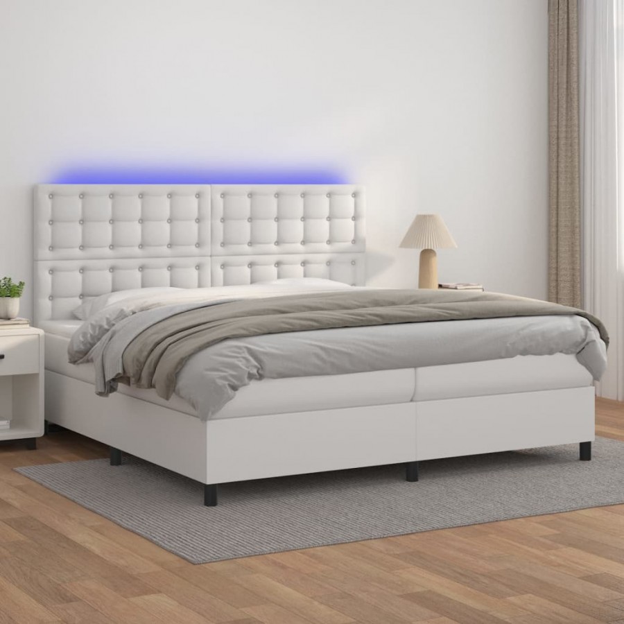 Cadre de lit avec matelas et LED Blanc 200x200 cm