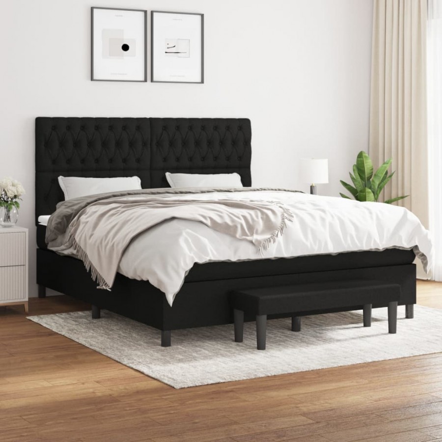 Cadre de lit avec matelas Noir 180x200 cm Tissu