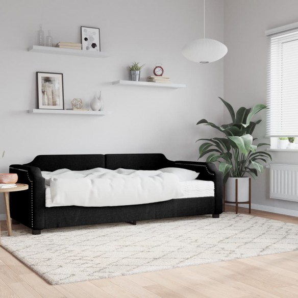 Lit de jour avec matelas noir 100x200 cm tissu