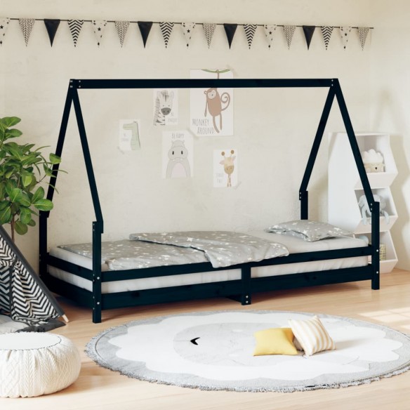 Cadre de lit pour enfants noir 90x200 cm bois de pin massif