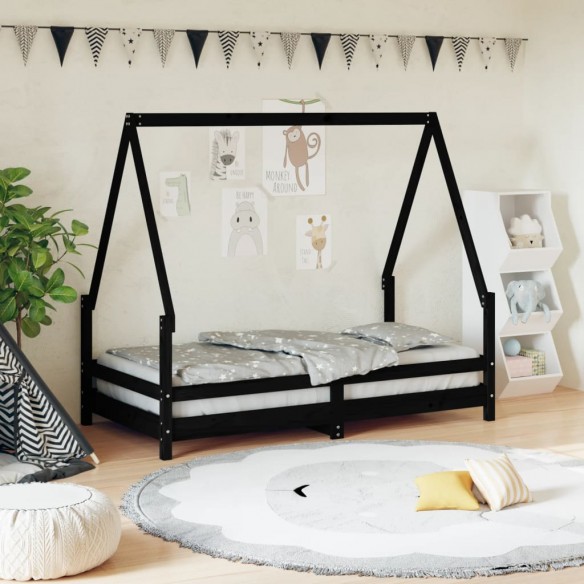 Cadre de lit pour enfant noir 80x160 cm bois de pin massif