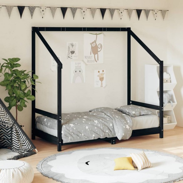 Cadre de lit pour enfant noir 80x160 cm bois de pin massif