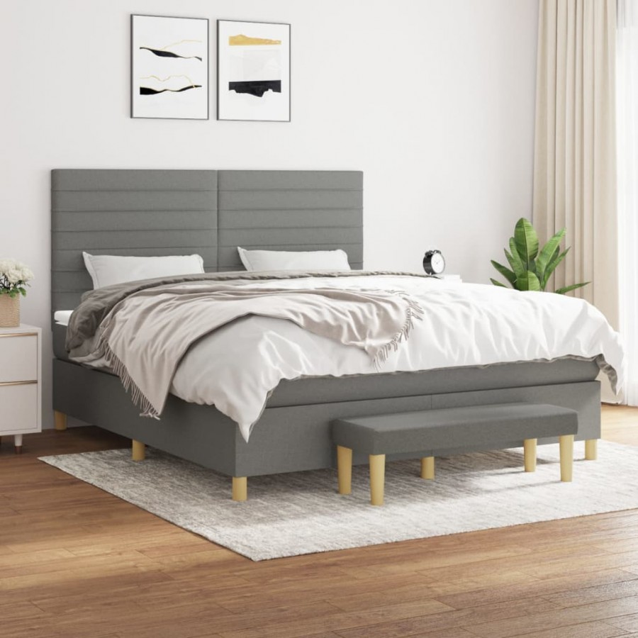 Cadre de lit avec matelas Gris foncé 160x200cm Tissu