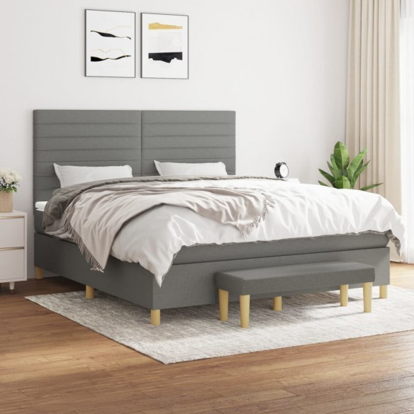 Cadre de lit avec matelas Gris foncé 160x200cm Tissu