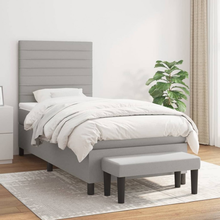 Cadre de lit et matelas Gris clair 90x190 cm Tissu