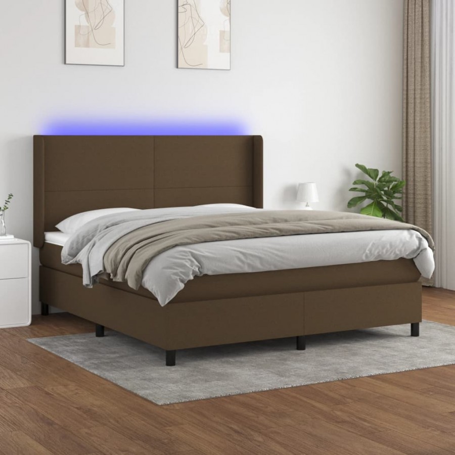 Cadre de lit matelas LED Marron foncé 180x200 cm