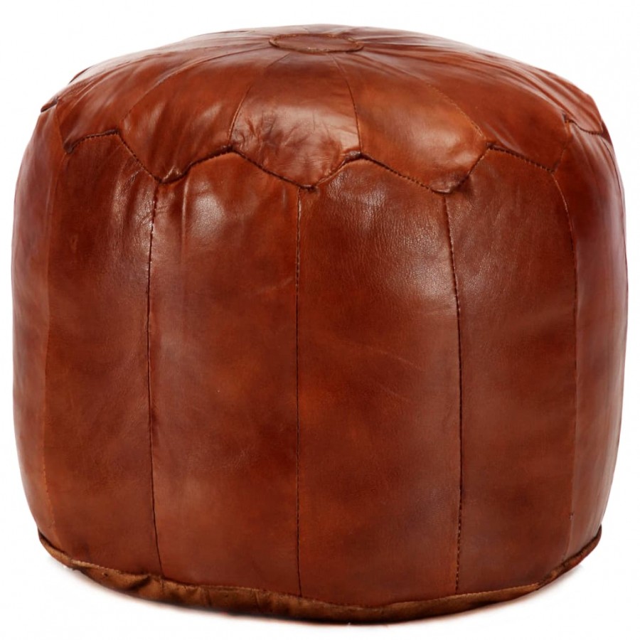 Pouf 40 x 35 cm Brun roux Cuir véritable de chèvre