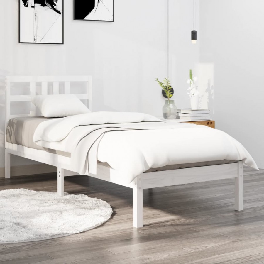 Cadre de lit Blanc Bois massif 90x190 cm Simple