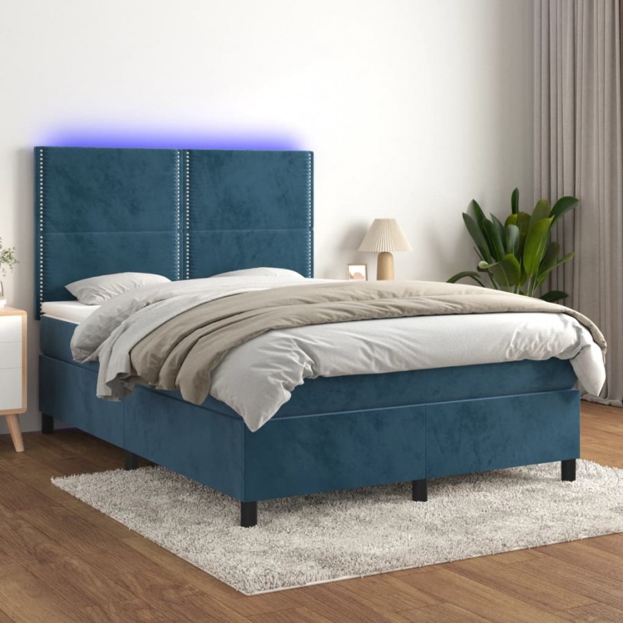 Cadre de lit matelas et LED Bleu foncé 140x200 cm