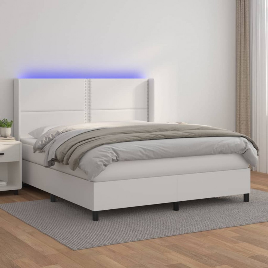 Cadre de lit matelas LED Blanc 180x200 cm Similicuir