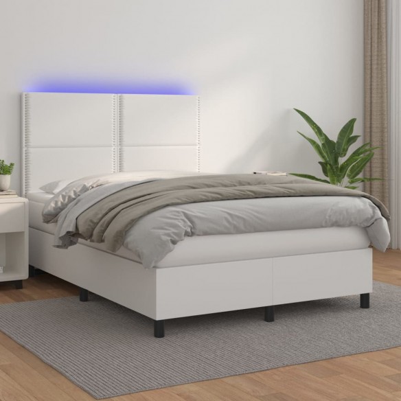 Cadre de lit avec matelas et LED Blanc 140x190 cm