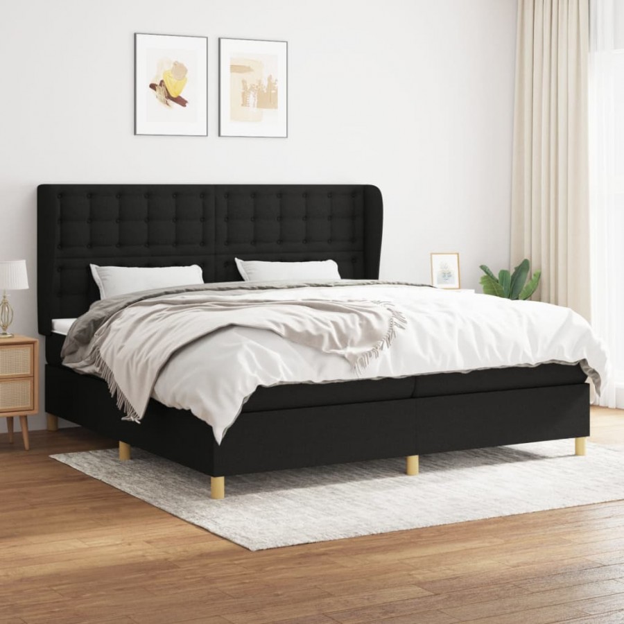 Cadre de lit avec matelas Noir 200x200 cm Tissu