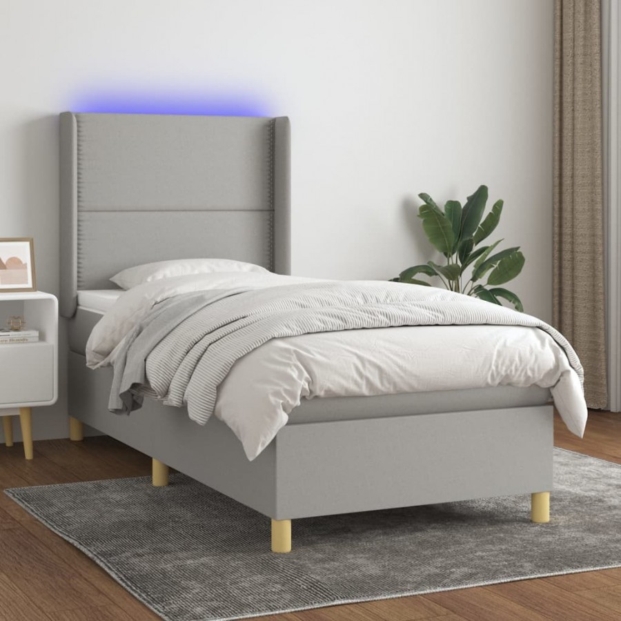 Cadre de lit matelas LED Gris clair 80x200cm Tissu