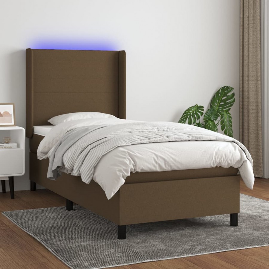 Cadre de lit matelas et LED Marron foncé 100x200 cm