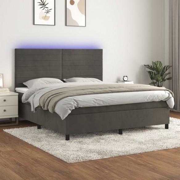 Cadre de lit avec matelas LED Gris foncé 160x200 cm