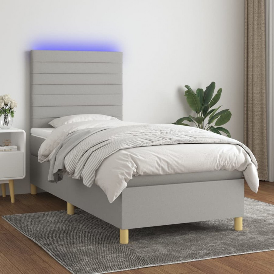 Cadre de lit et matelas et LED Gris clair 90x190 cm