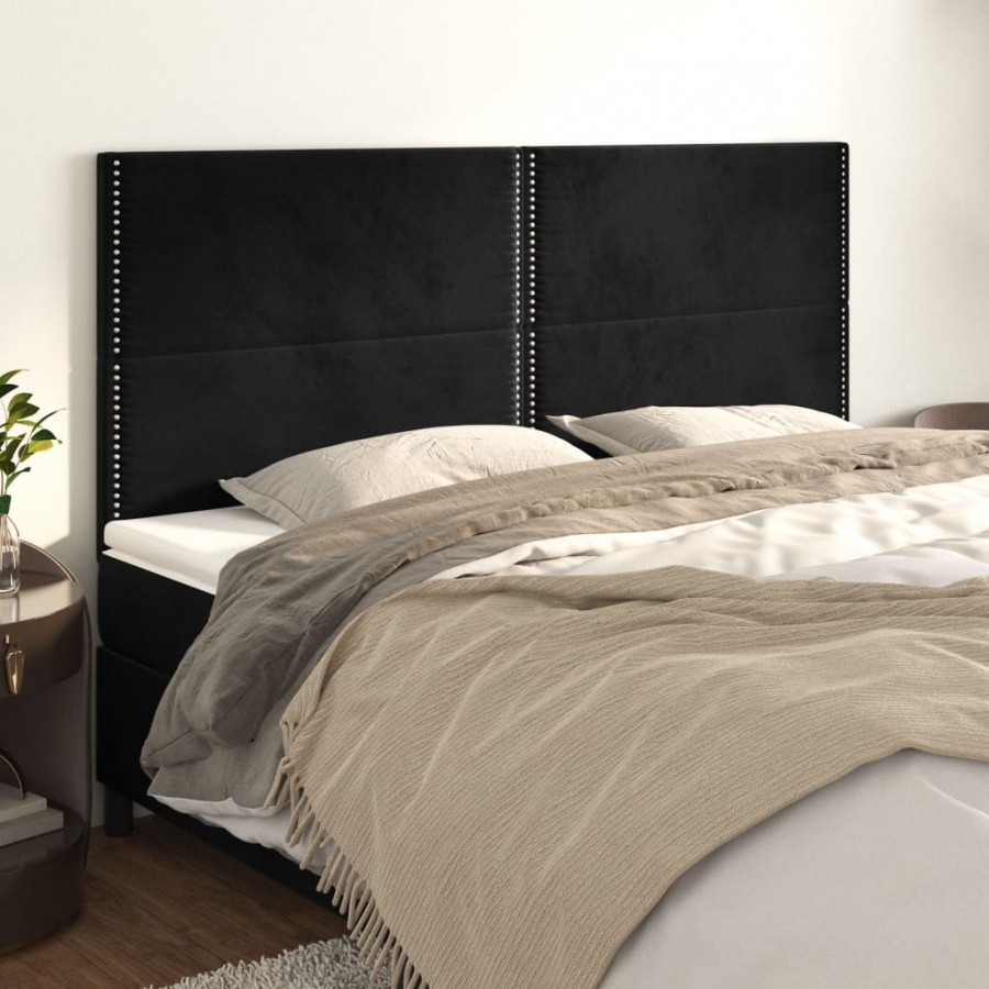 Têtes de lit 4 pcs Noir 90x5x78/88 cm Velours