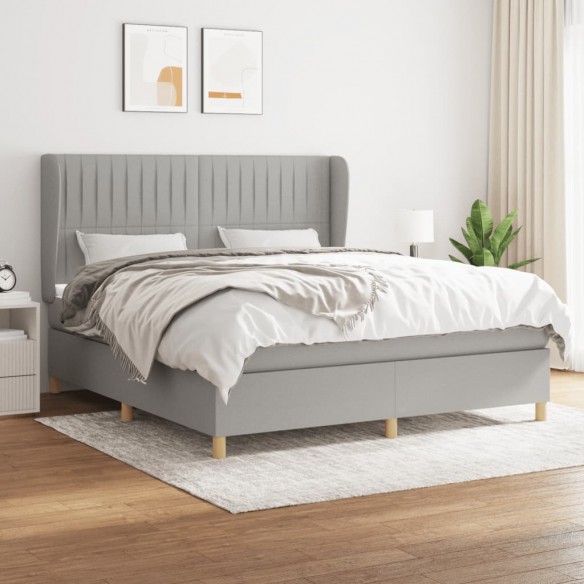 Cadre de lit avec matelas Gris clair 160x200cm Tissu