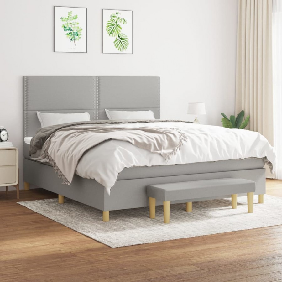 Cadre de lit avec matelas Gris clair 160x200cm Tissu