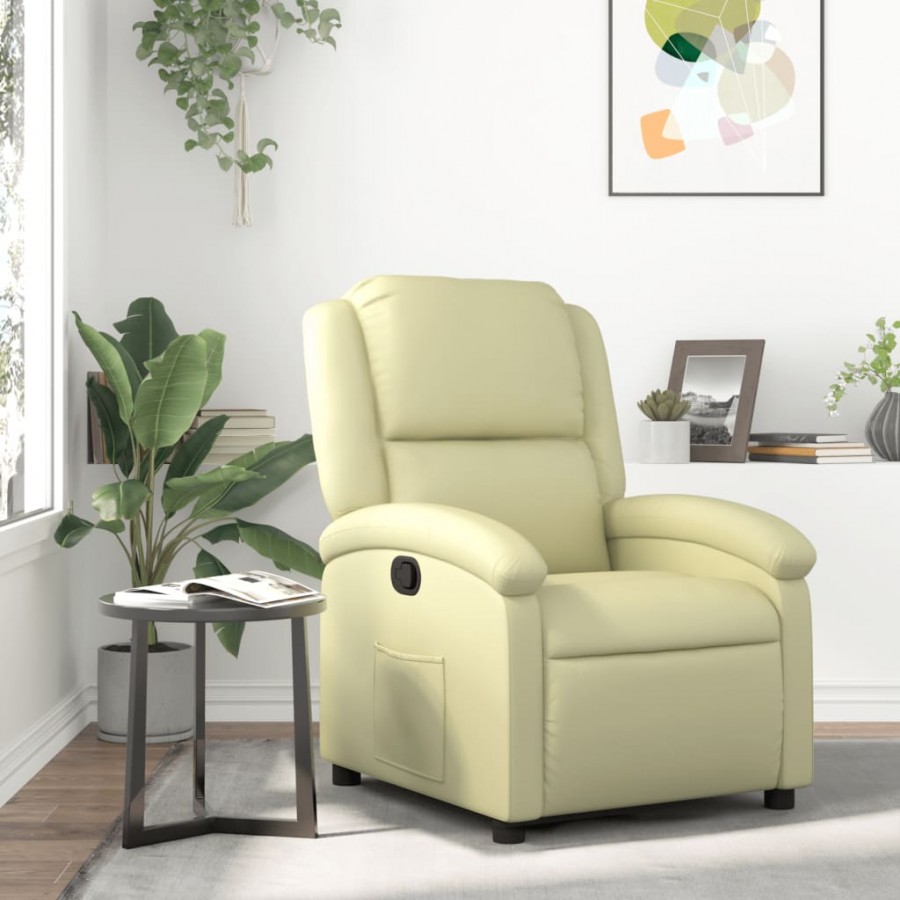 Fauteuil inclinable crème cuir véritable