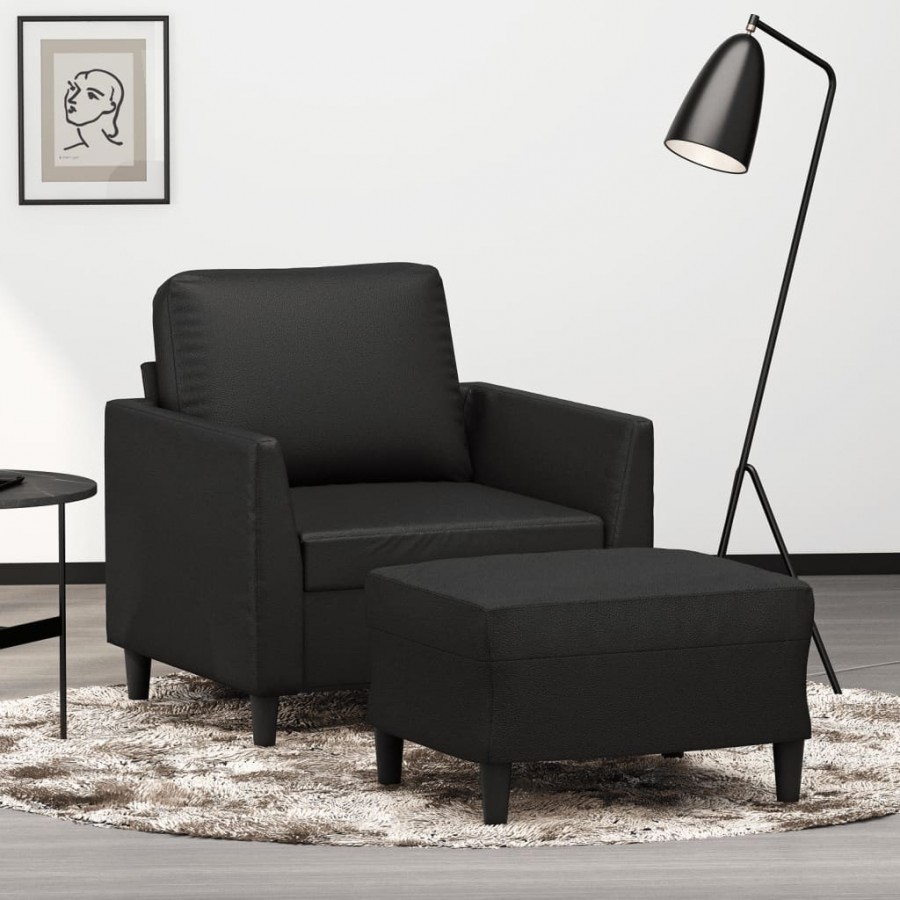 Fauteuil avec repose-pied Noir 60 cm Similicuir