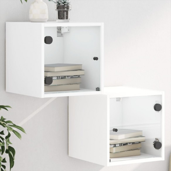 Tables de chevet avec portes en verre 2 pcs blanc 35x37x35 cm