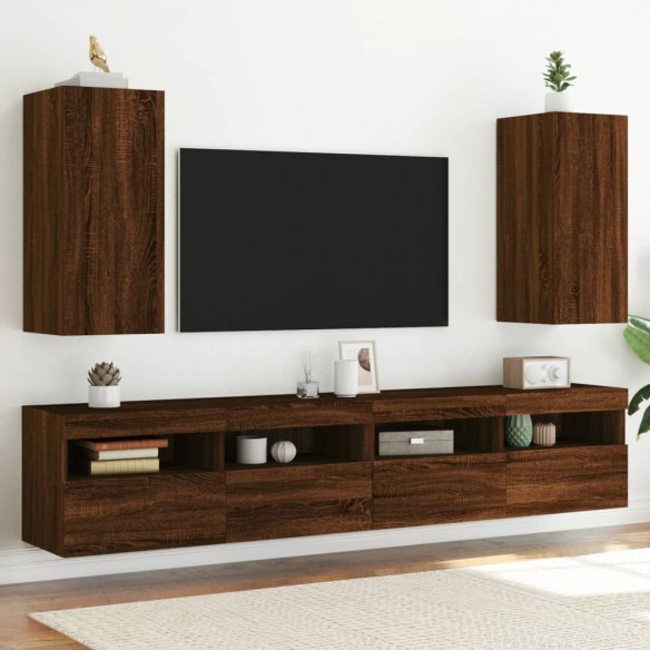 Meubles TV muraux lumières LED 2 pcs chêne marron 30,5x35x70 cm