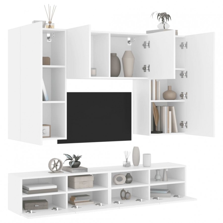 Unités murales TV 5 pcs blanc bois d'ingénierie