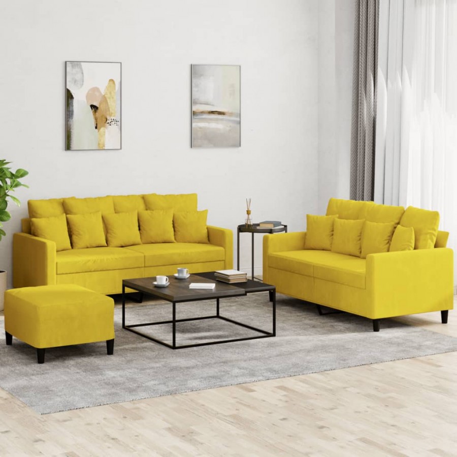 Ensemble de canapés 3 pcs avec coussins Jaune Velours